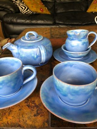 Baron Barnstaple Art Pottery Blue Tea Set Vintage