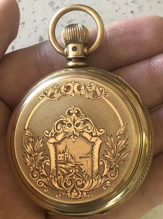Solid 10k Gold Elgin Pocket Watch Heavy 16s 1880 (grade 3) Ornate Case
