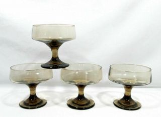 4 Libbey Glass Tawny Accent Brown Champagne Goblets/sherbets - Set Of Four (dn - Ok)