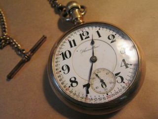 Vintage Waltham Pocket Watch 23 Jewels Running With Chain And T - Bar