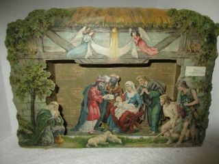 Vintage Pressed Cardboard Christmas Nativity Scene Holiday Decorations