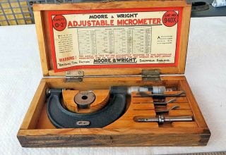 Vintage Cased Moore & Wright 1 " - 2 " Ratchet Micrometer Set No:940x Old Tool