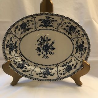 Johnson Brothers Indies Oval Blue & White Floral Ironstone Platter; 9 1/4 X 12 "
