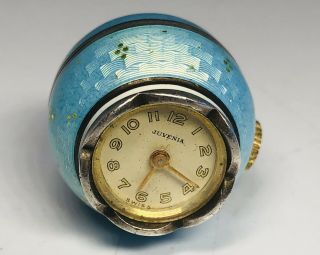 Juvenia Swiss Guilloche Enamel On Silver Round Ball Pocket Watch Pendant