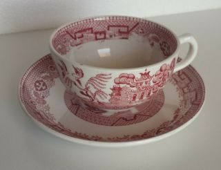 Vintage Societe Ceramique Maestricht Red Willow Tea Cup & Saucer Made In Holland