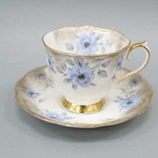 Royal Albert Tea Cup Saucer Blue Flowers Heavy Gold Gilt Edging Bone China