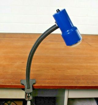 Vintage Gooseneck Desk Clamp On Lamp Adjustable Work Bench Spot Lamp Blue 1980s