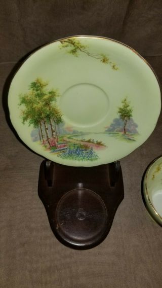 Vintage Aynsley Gilded Meadow Scene Scenic Corset Style Teacup & Saucer 3