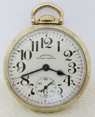 Hamilton 992b Railway Special Pocket Watch 16s 21j In 10k Gold Fill Orig Case