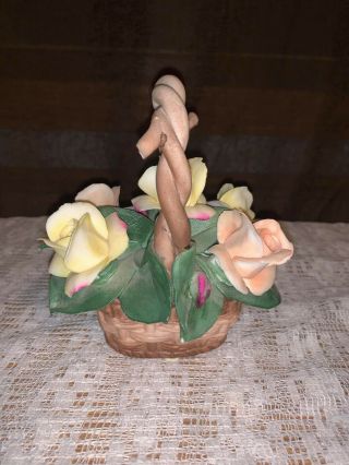 Vintage Capodimonte Porcelain Flowers In Basket Roses S.  Rioleva Made In Italy