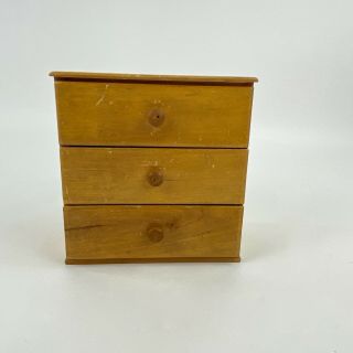 Vintage Wooden Jewelry Box Chest 3 Drawers Light Wood 6 " X 6 " X 4 " Made In Japan