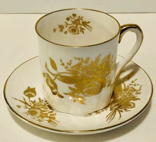 Scarce Shelley Flowers Of Gold Demitasse Cup & Saucer,  Teacup England Gold Rose