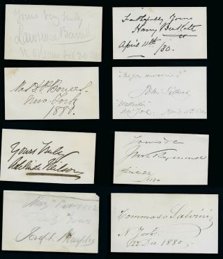 8 19th Century Theater Actor,  Actress Autographs