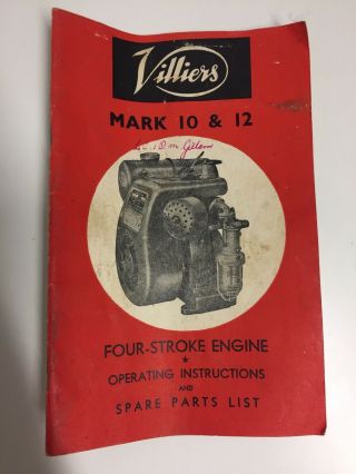 Villiers Mark 10 & 12 Four Stroke Operating Instructions Spare Parts List Vintag