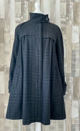 M&s Black Checked Swing Coat Vintage Style Size 10