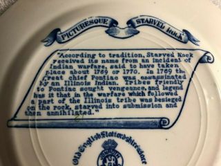 Vintage Old English Staffordshire Blue Souvenir Plate - Starved Rock State Park,  IL 3