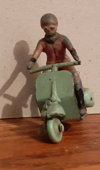 Vintage Unbranded Made In England Model Motorcycle Scooter & Rider