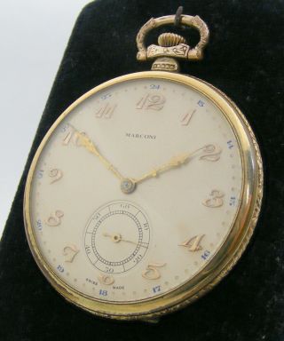 Vintage Marconi By Rolex,  Pocket Watch Gold Plated Case Circa 1930