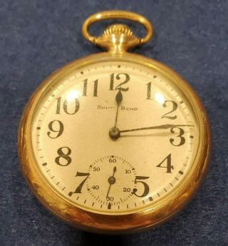 1920 South Bend Model 2 Open Face Pocket Watch Size 16s 21j Gold Plated