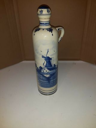 Vintage Delft Blue Decanter Bottle Hand Painted In Holland