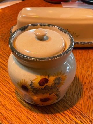 Home & Garden Party Stoneware Sunflower Sugar Bowl,  Lid (or Small Crock) 2002