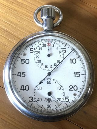 Vintage Heuer Stainless Steel Split Seconds Pocket Stopwatch Chronograph