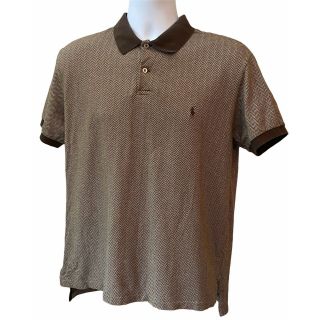 Polo Ralph Lauren Mens Vtg Retro 90s Brown Pima Cotton Herringbone Polo Shirt M