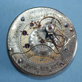 1898 Illinois Bunn Special 21j 18s 1413783 Lever Set Pocket Watch Movement