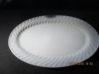 Remington Fine China Oval Serving Platter 14 " All White Swirl Border