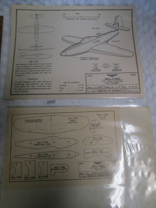 Vtg 2 - 42 Wwii Recognition Id Aircraft A - 8 Templates & Plans Bell P - 39d Airacobra