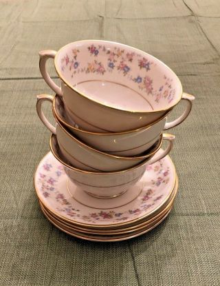 4 Lamberton Ivory China Reverie Footed Cups & Saucers Cottagecore