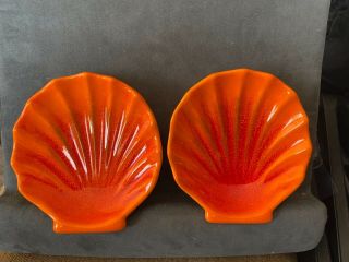 (2) Vintage Royal Haeger Clam Shell Dish Rare Orange