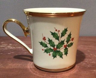 Lenox Holiday American By Design Gold Rimmed Christmas Tea Cup Mug 3.  5”