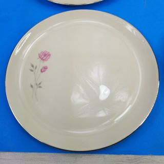 4 Edgerton China First Love Dinner Plates Pink Roses Silver Trim 10.  25 Inch USA 2