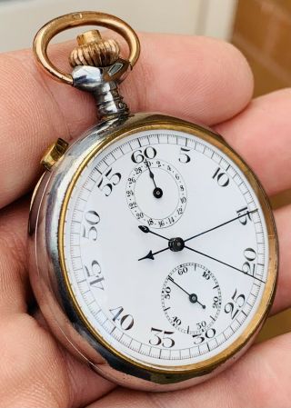 A Gents Fine Quality Antique Swiss Split Second Chronograph Stop Watch,  C1900s.
