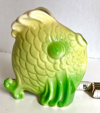 Vintage Mccoy / California Art Pottery Fish Vase 5 " Tall Lime Green/yellow