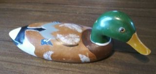 Vintage Hand Painted Carved Wood Mallard Duck Glass Eyes Decoy