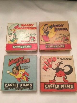 4 Vintage Castle Films 8mm Movies: Woody Woodpecker - Mighty Mouse - Andy Panda - Kiko
