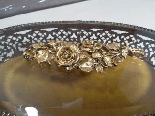 Vintage,  OLD Matson Ormolu Gold Filigree Beveled Glass Roses Jewelry Trinket Box 2