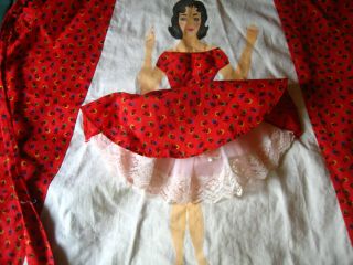 Vintage 3d Naughty Risque Lady Peekaboo Red Calico Half Apron Mid - Century