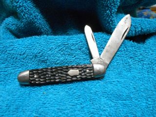 Vintage Shapliegh HDW.  CO.  2 blade black jigged handles jack knife pocket knife 3