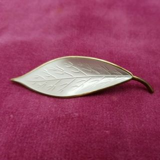 Vintage David Andersen Sterling Silver 925 Purity White Enamel Leaf Pin Brooch