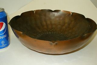 Mcm Vintage Arts & Crafts Solid Copper Hammered Bowl By Gregorian Usa Large 10 "
