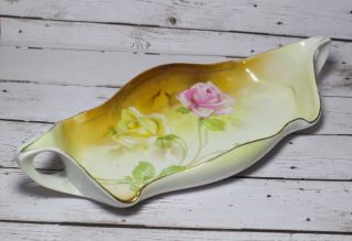 Antique Hand Painted Rs Prussia Germany Floral Handle Tray Relish Dish