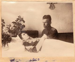 Post Mortem - Young Woman In Coffin,  Funeral,  Military Man,  Vintage Photo 1950