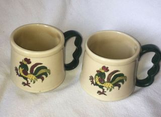 Pair Metlox Poppy Trail Green Rooster Mug Cup California Provincial 8 Oz Ceramic