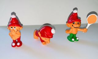 3x Rare Vintage Gnome Family Laughing Orange Smurf Small Pvc Figure Empire 1978