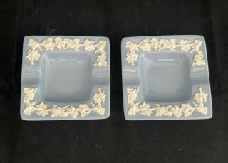 2 Vintage Wedgwood Embossed Queensware Cream On Lavender Square Ashtray Pin Dish