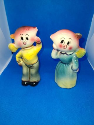 Vintage Anthropomorphic Fish Head / Heads People Salt And Pepper Shakers Py