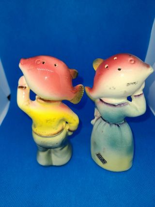 Vintage Anthropomorphic Fish Head / Heads People Salt and Pepper Shakers PY 2